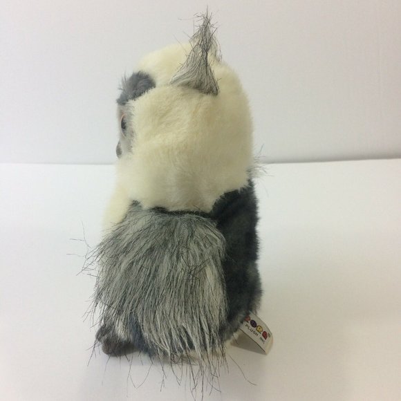 Aurora Horned Owl Plush White Gray 9" Stuffed Animal Toy Realistic Orange Eyes - Picture 6 of 12